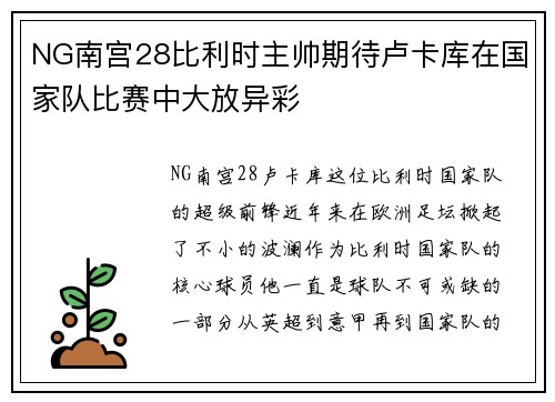 NG南宫28比利时主帅期待卢卡库在国家队比赛中大放异彩